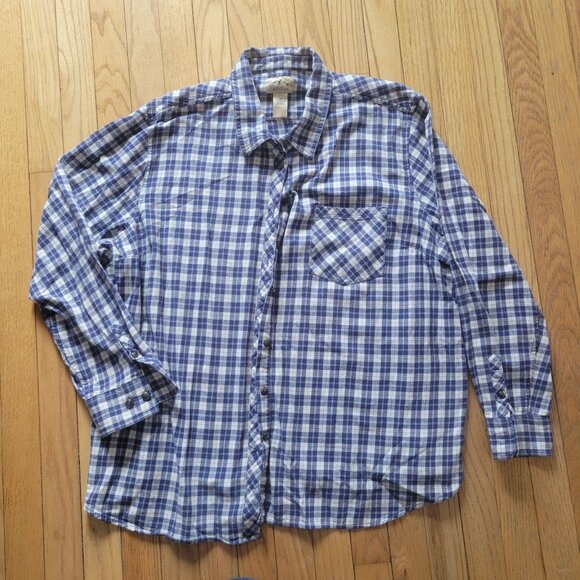 Blue Mountain 2X Blue & White Plaid Long-Sleeve Button-Up Shirt 100% Cotton - Picture 1 of 2